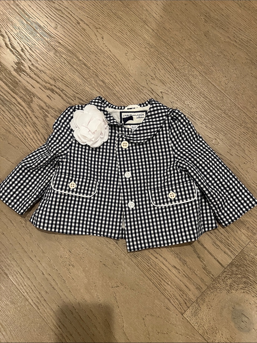 Janie and Jack 100% Cotton Gingham Baby Jacket with Flower Accent 6-12mo